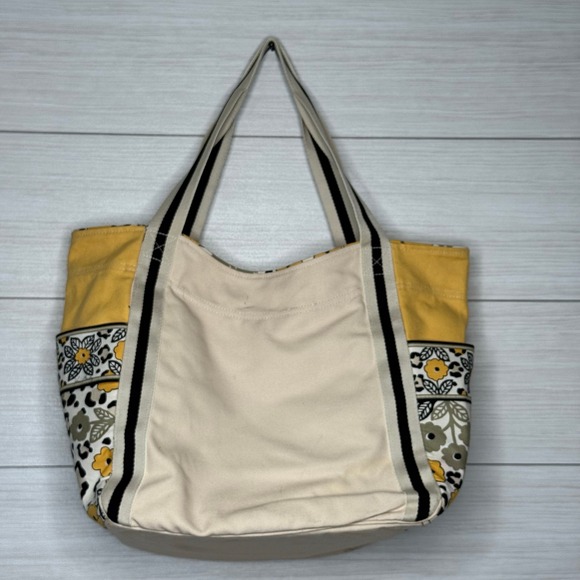 Vera Bradley Handbags - Vera Bradley Tote Bag Yellow Floral Leopard Print Canvas Shoulder Bag